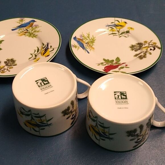 National Wildlife Federation Floral Bird Design Tea Cup and Saucer Set - Picture 2 of 7